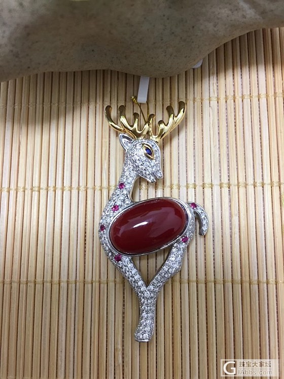 18K金镶阿卡牛血红珊瑚吊坠+胸针双用_吊坠胸饰珊瑚