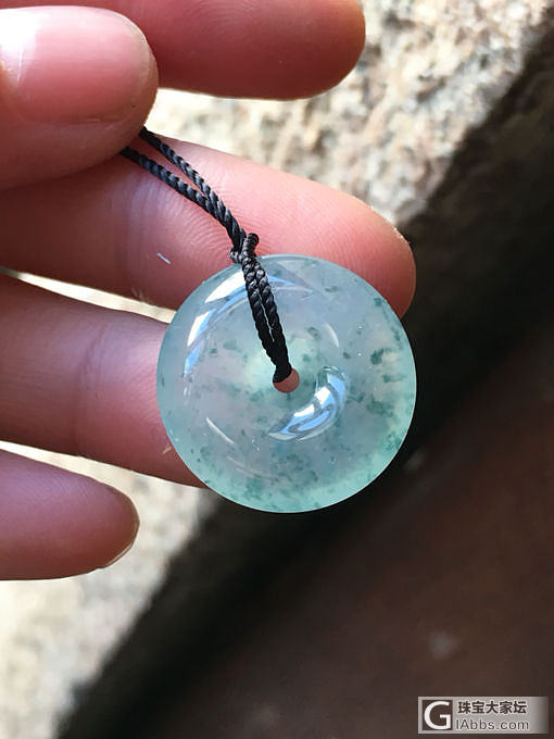 天然翡翠刚性种老水润飘活蓝花彩平安扣，_平安扣挂件翡翠