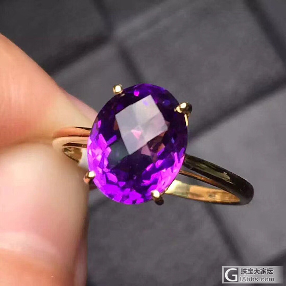 纯天然巴西紫水晶，格子面的切工，主石尺寸:戒指8x10mm，浪漫唯美，925银玫..._戒指紫水晶水晶