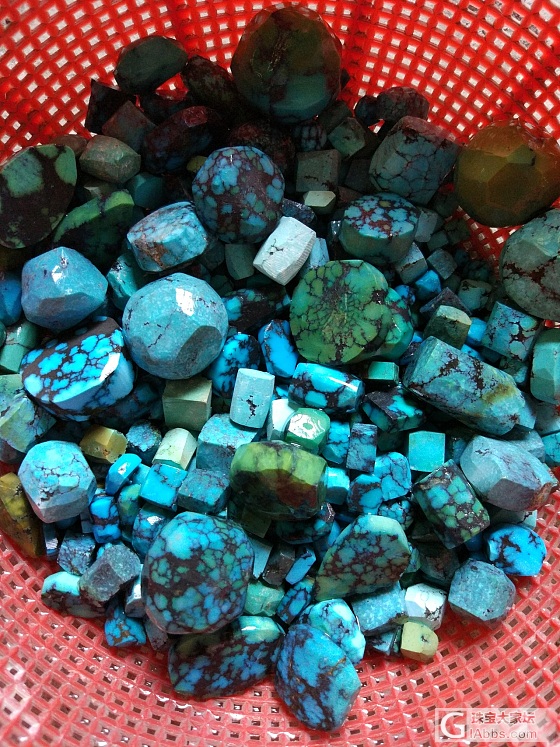 大清早来看看鲍峡云盖寺料子切出来的效果，高磁蓝但都是有水草紋_戒指松石
