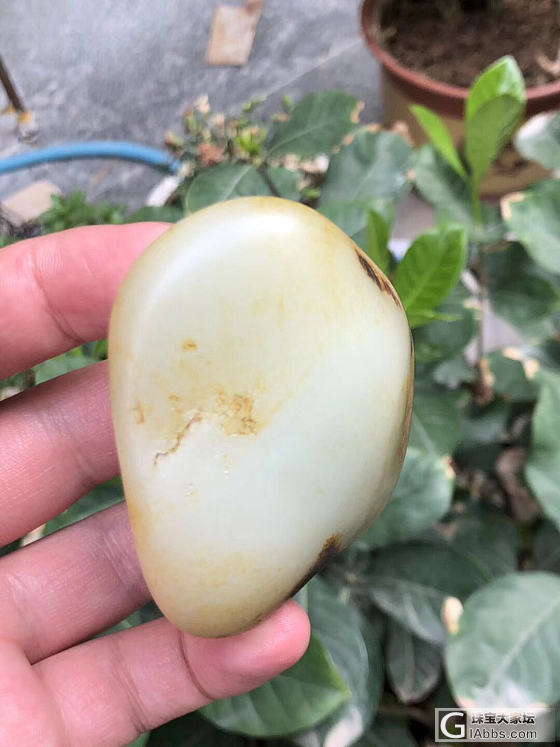200克的高青白把件玩料，整体料子圆润，密度细原皮，可雕可把玩_把玩件原石和田玉