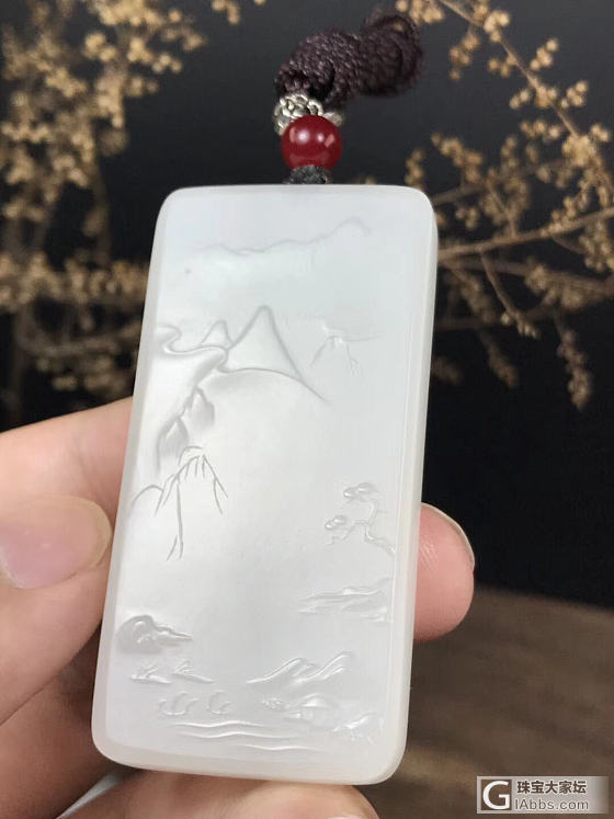 青海野牛沟料山水意境玉牌吊坠挂件_牌子挂件和田玉