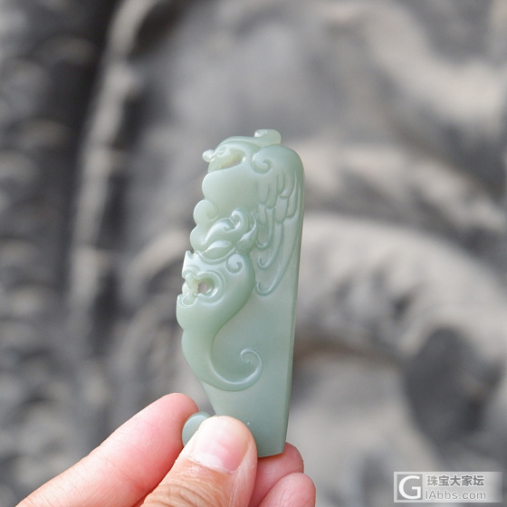 和田玉碧玉鸭蛋青仿古龙凤呈祥_挂件和田玉
