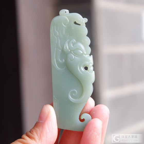和田玉碧玉鸭蛋青仿古龙凤呈祥_挂件和田玉