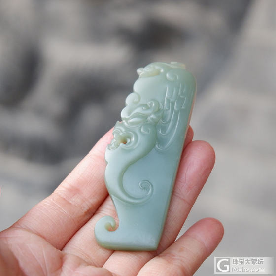 和田玉碧玉鸭蛋青仿古龙凤呈祥_挂件和田玉