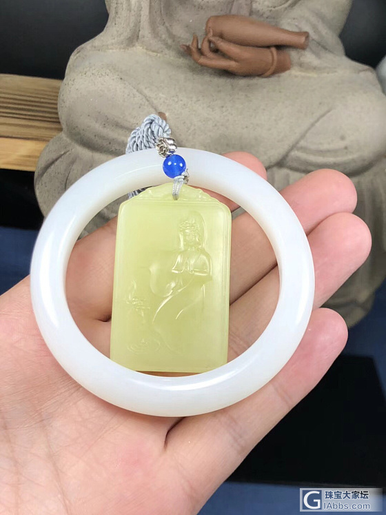 黄玉观音玉牌吊坠挂件_和田玉牌子