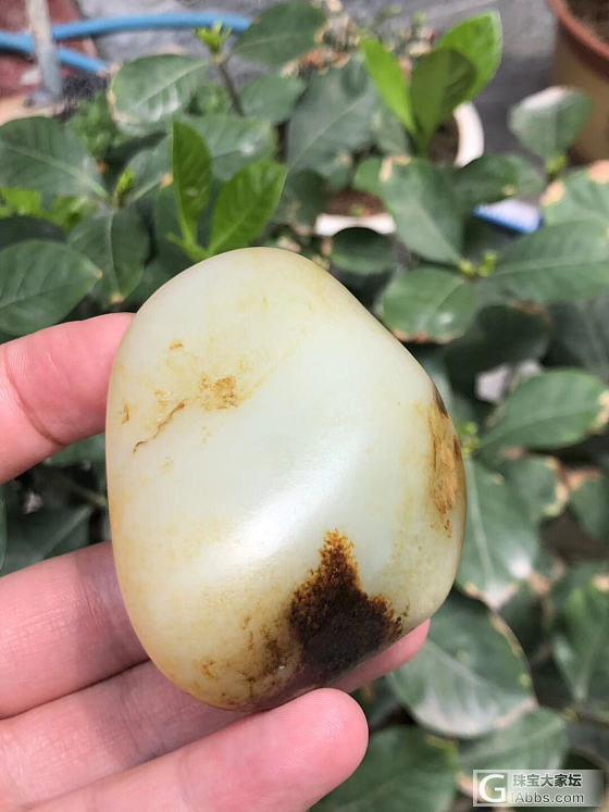 200克的高青白把件玩料，整体料子圆润，密度细原皮，可雕可把玩_把玩件原石和田玉