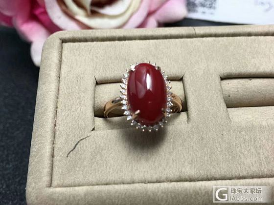 🍒🍒阿卡深牛血戒指💍 果冻水润，18k金镶钻石。裸面 8.2-12.8mm_戒指珊瑚