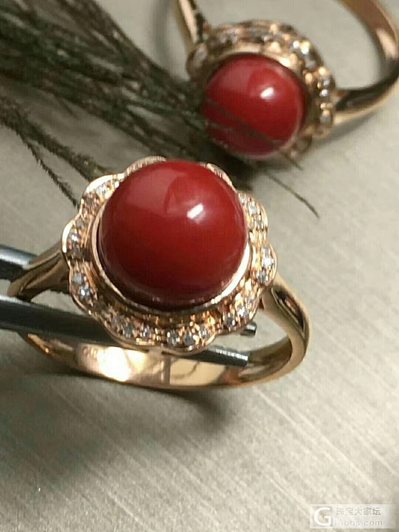 18k金镶嵌钻石 日本阿卡牛血8mm 戒指💍 圈口免费改 送证书 送礼盒🎁_戒指珊瑚