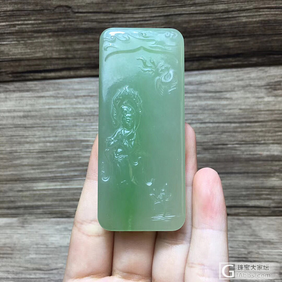 和田玉青海料  漂翠  莲花观音吊坠  规格73×31×10mm……  重量55..._挂件牌子和田玉