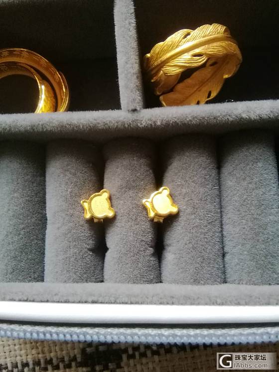 潮宏基足金小熊耳钉_耳钉金