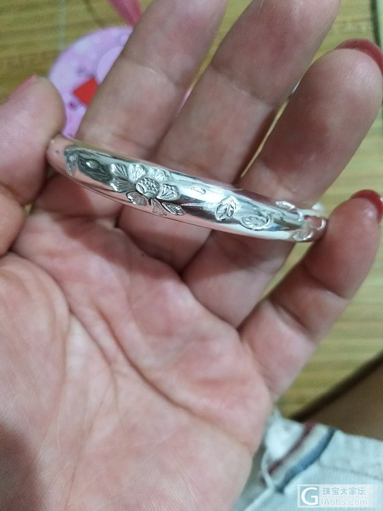 簪花牡丹手镯_银