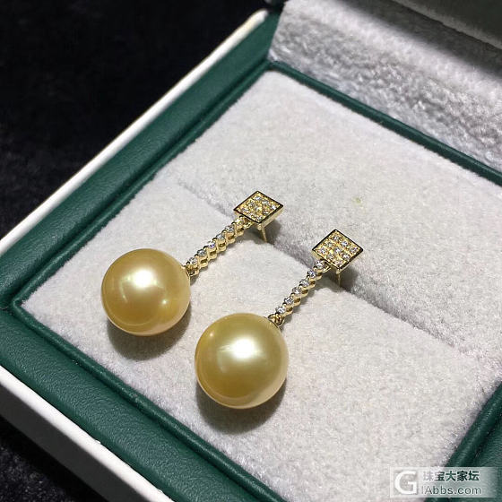 天然金珠耳坠  9-10  接近正圆 无瑕
18k金镶嵌钻石💎 满钻。_有机宝石