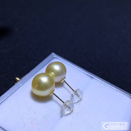 特惠南洋金珠基础款耳钉  9-10mm天然南洋金珠基本圆强光无暇或基本无暇  1..._有机宝石