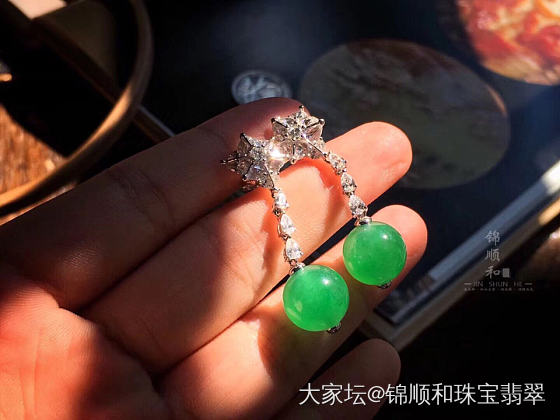 一世情缘梦翡翠，冰谷柔润绿莹翠。_耳饰翡翠
