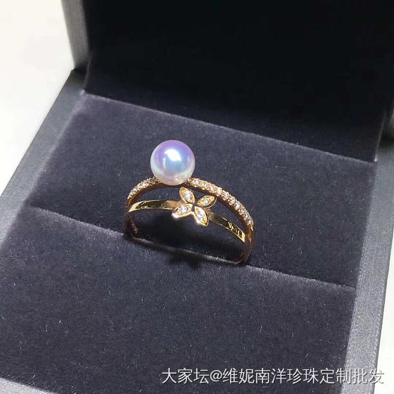 小灯泡💡akoya海水珠戒指  5.5-6mm 近正圆 无暇  强光
 18k金..._戒指珍珠