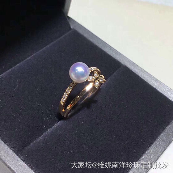 小灯泡💡akoya海水珠戒指  5.5-6mm 近正圆 无暇  强光
 18k金..._戒指珍珠