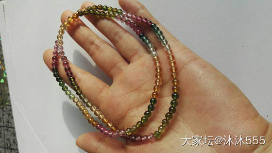 入手的三圈碧玺手链，4.2mm，接近全净体_碧玺珠串
