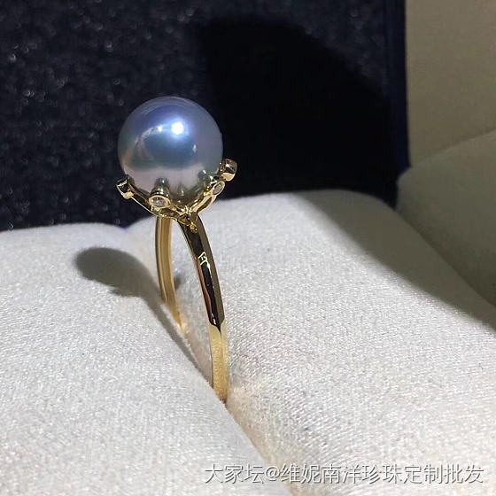 真多麻戒指💍8.5-9mm.正圆 几乎无暇。强光。 18k金镶嵌钻石💎_戒指珍珠