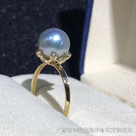 真多麻戒指💍8.5-9mm.正圆 几乎无暇。强光。 18k金镶嵌钻石💎_戒指珍珠