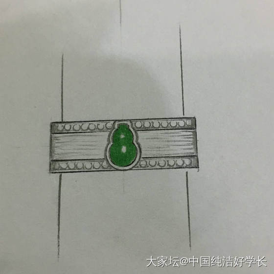 绿葫芦设计稿和桃心镶嵌成品_翡翠