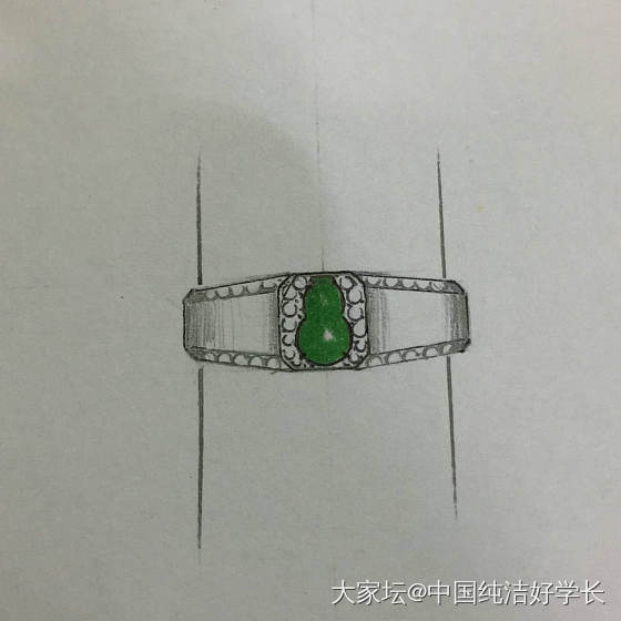 绿葫芦设计稿和桃心镶嵌成品_翡翠