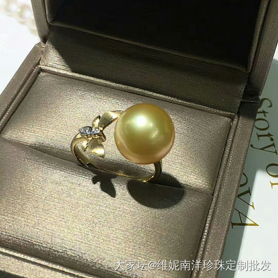 天然颜色浓金珠戒指 11-12mm  无暇 强光
18k镶嵌钻石💎 蝴蝶🦋款 超..._戒指珍珠