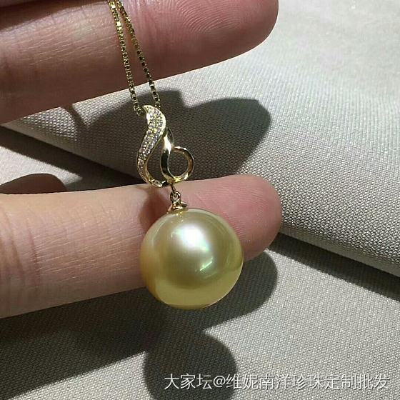 天然金珠吊坠 14-15mm 极细微微瑕
 18k金镶嵌钻石💎钻石💎 大气款_珍珠