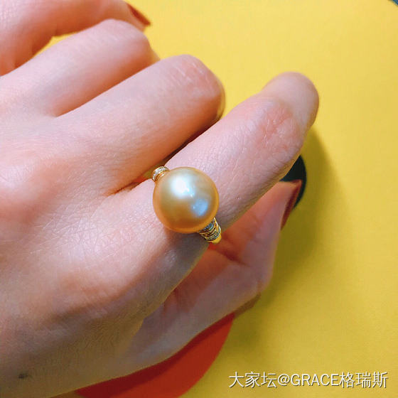 12mm金珠宝宝美戒 就一个字：美_海水珍珠戒指