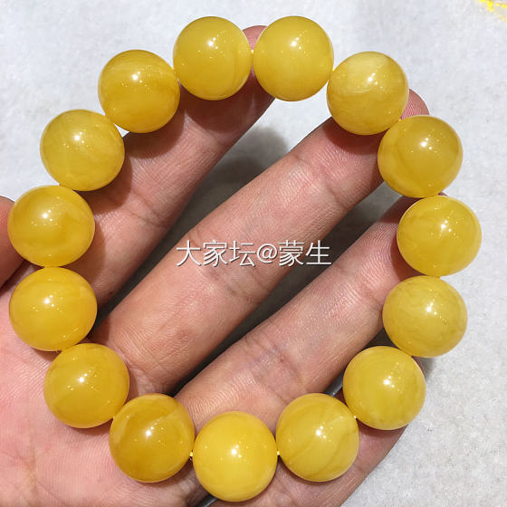 满蜡鸡油黄14+手串_琥珀蜜蜡