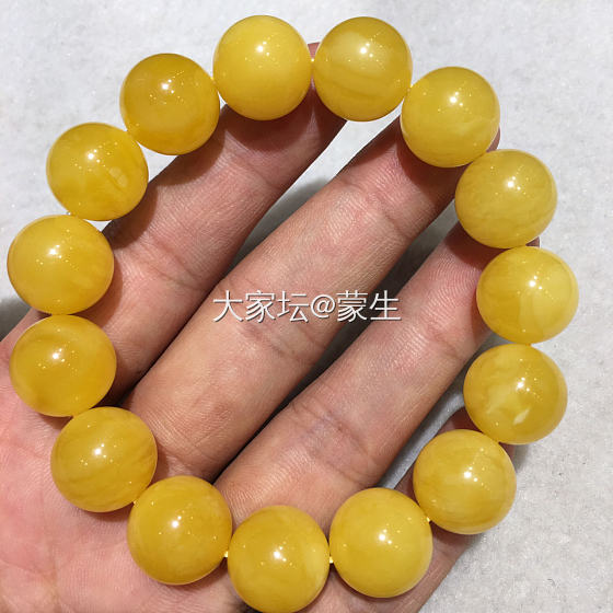 满蜡鸡油黄14+手串_琥珀蜜蜡