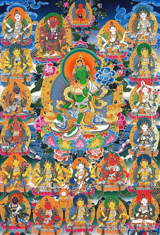 二十一度母赞礼文
索达吉堪布译
一切天人与非天悉皆顶戴其足莲
救脱所有诸穷困度母...