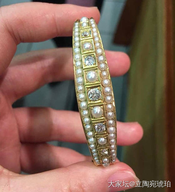 秀一个英国维多利亚时期古董18K金钻石手镯_首饰