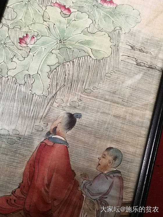 清末.水墨彩《爷孙雨后观荷》_书画