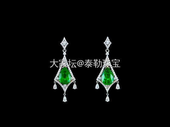#泰勒彩宝#3.74ct水滴祖母绿耳坠新品_耳饰祖母绿