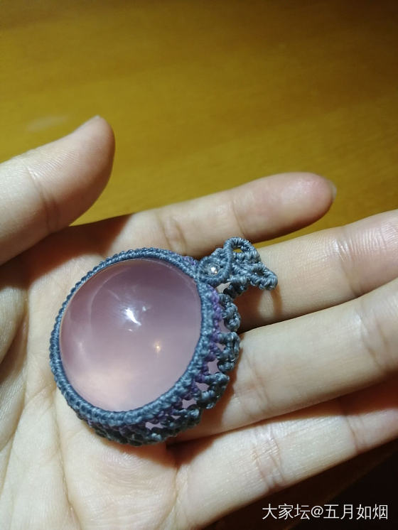 第一次包这么厚的戒面_编绳粉晶