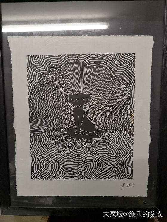 版画，《夜猫困惑》_书画