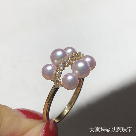 18K金小海水Akoya珍珠戒指💍，超级美的哦！_戒指海水珍珠