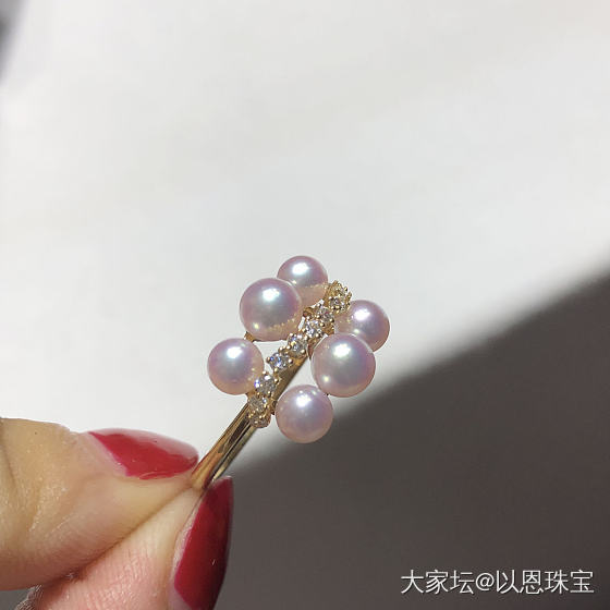 18K金小海水Akoya珍珠戒指💍，超级美的哦！_戒指海水珍珠