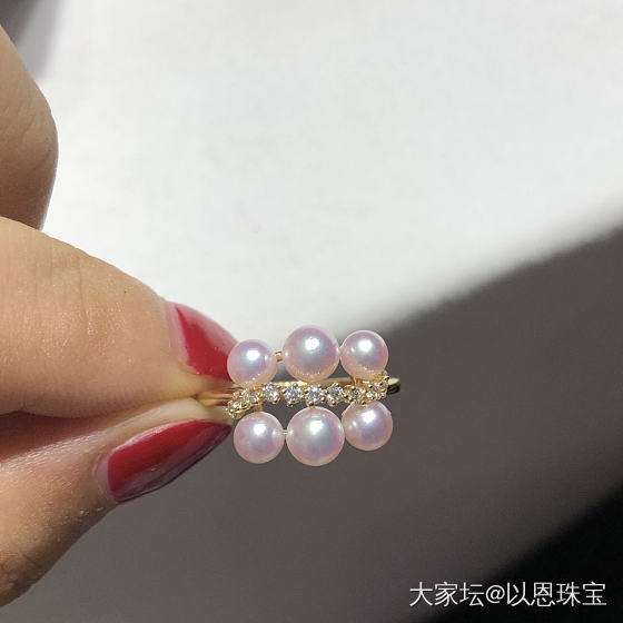 18K金小海水Akoya珍珠戒指💍，超级美的哦！_戒指海水珍珠