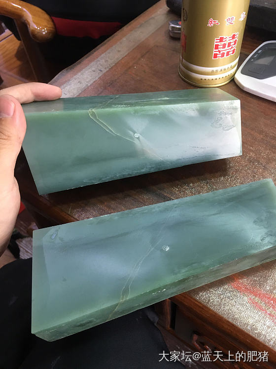 鸭蛋青原料，准备切牌子，就是切出来气有点深_明料和田玉