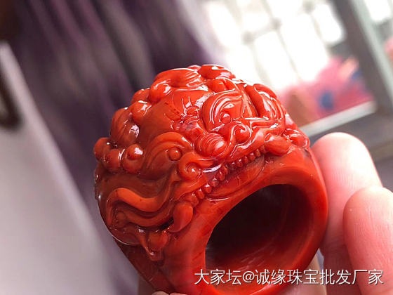 极品南红九口料雕刻（龙抬头扳指）颜色红润漂亮干净无瑕疵、精工雕刻、润度极好_南红