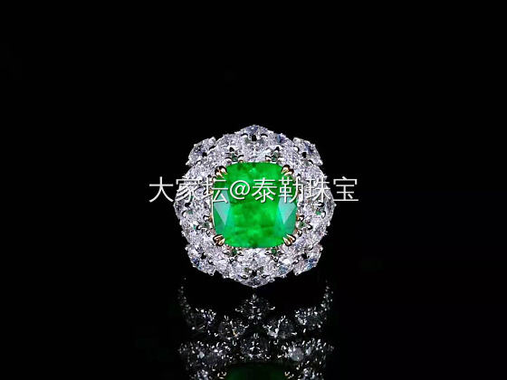 #泰勒彩宝#3.78ct哥伦比亚木佐戒指_戒指祖母绿