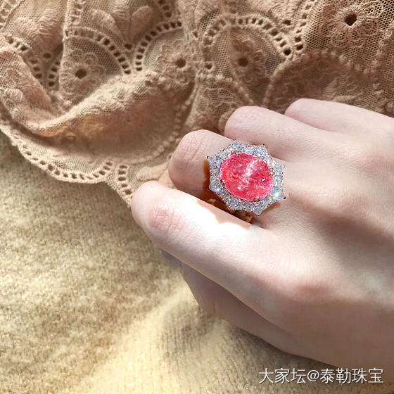#泰勒彩宝#13.27ct无烧帕帕拉恰戒指_戒指蓝宝石