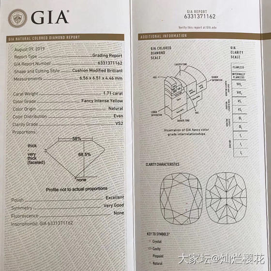 方形 1.71CT FIY VS2 EX VG 无荧光
完美参数 颜色漂亮  台..._彩钻