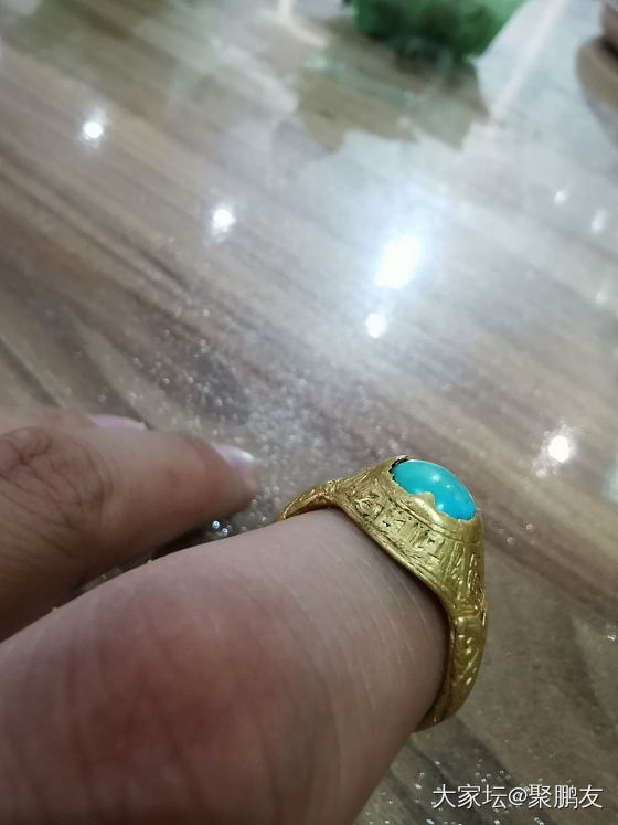 今日收获 绿松金戒指  发出大家共赏 这个年代久远 大家说说看 是什么时期的_首饰
