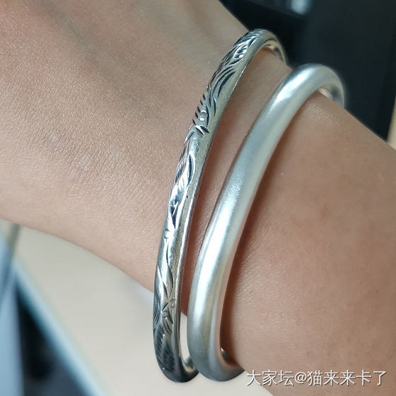 摘了两年半的母女银镯换上窄囍福_手镯银