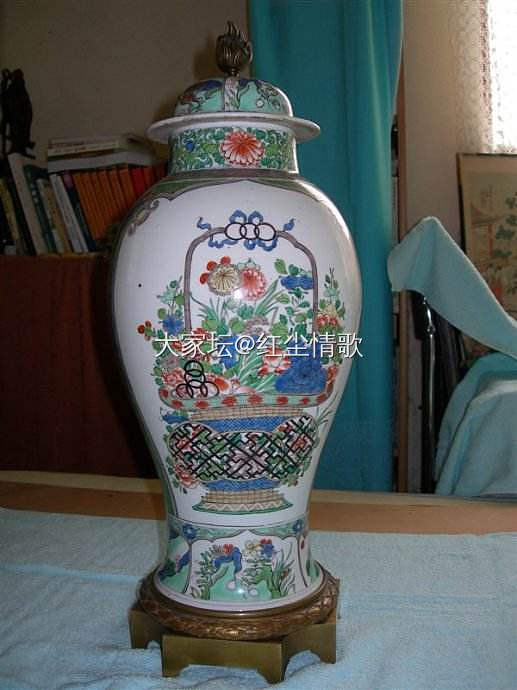 咱的藏品 康熙五彩加珐琅龙凤纹白地开光花篮纹将军罐 高51cm_瓷器古玩