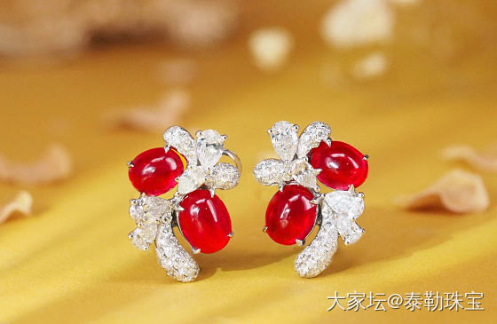 【泰勒彩宝】6.76ct红宝石耳钉_红宝石