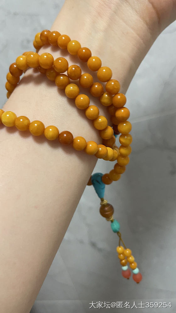 老蜜蜡加绿松手串，假期快乐_琥珀蜜蜡珠串松石蜜蜡